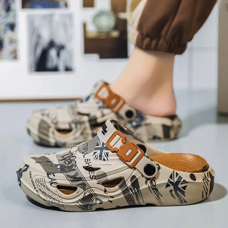 Men's Sports Sandals Summer Eva Light Soft Comfortable Men's Beach Sandals Fashion Platform Buckle Slip-on Graffiti Slippers