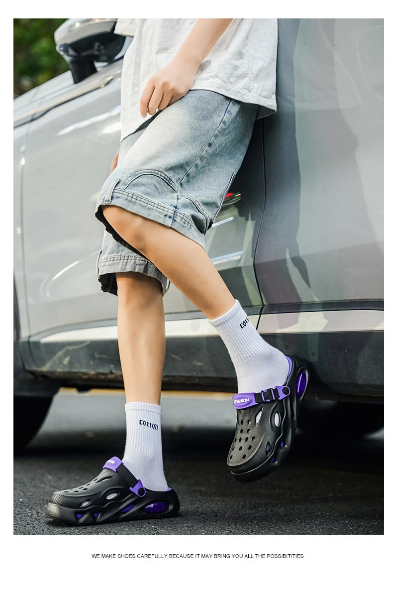 Men's Sandals Fashionable Hollow Casual Slippers Lightweight EVA Garden Shoes Thick-Soled Outdoor Walking Beach Water Shoes