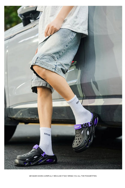 Men's Sandals Fashionable Hollow Casual Slippers Lightweight EVA Garden Shoes Thick-Soled Outdoor Walking Beach Water Shoes