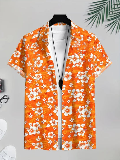 Men's Coconut Tree Graphic Print Short Sleeve Lapel Shirt Tops Men's Casual Button-Down Shirts for Summer Daily Wear Men Clothes