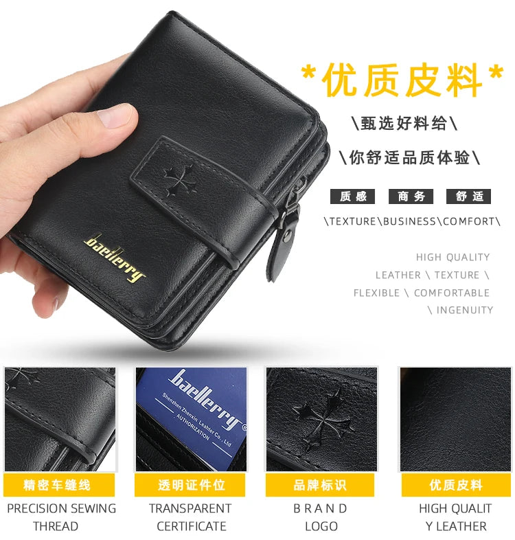 New Business Men Wallets Zipper Card Holder High Quality Male Purse New PU Leather Vintage Coin Holder Men Wallets