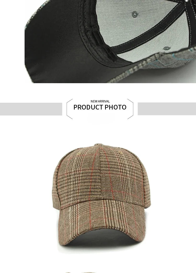 Hat Men's Spring Summer Outdoor Sunscreen Visor Classic Checkered Baseball Cap Hard Top Women's Cap Sun Cap