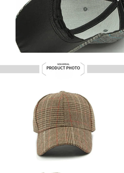 Hat Men's Spring Summer Outdoor Sunscreen Visor Classic Checkered Baseball Cap Hard Top Women's Cap Sun Cap