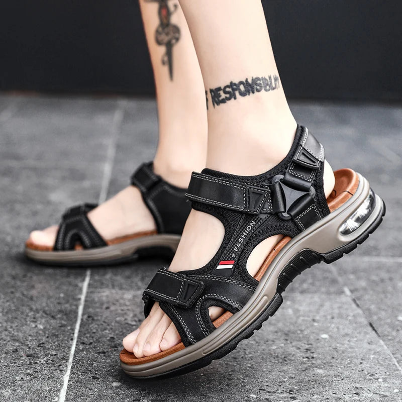 Brand Summer Men's Sandals Genuine Leather Men Slippers Gladiator Men Beach Sandals Soft Comfortable Outdoors Wading Shoes 38-46