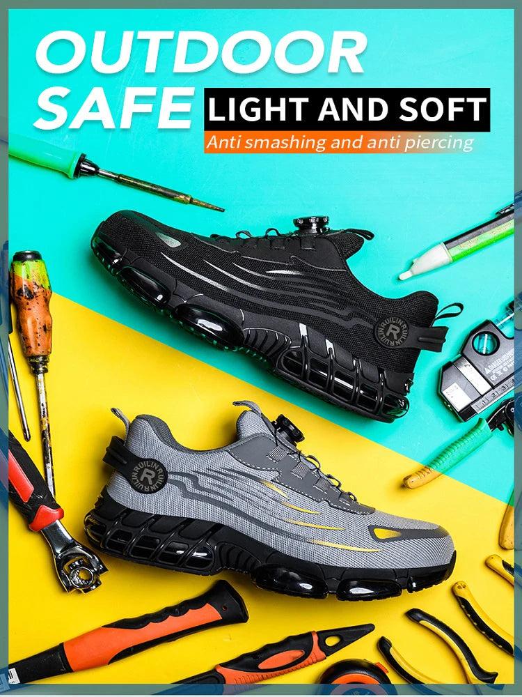 Indestructible Steel Toe Work Shoes for Men Women Rotating Button Safety Shoes Lightweight Construction Work Safety Shoes
