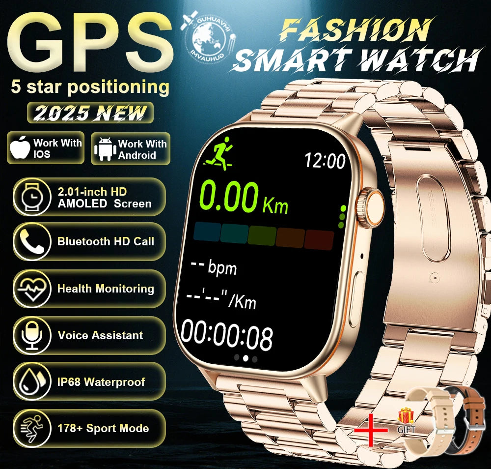 New For Android iOS Outdoor GPS SmartWatch Men 2.01" HD AMOLED Compass 420mAh 178+Sport Mode Waterproof Bracelet Smartwatch 2026