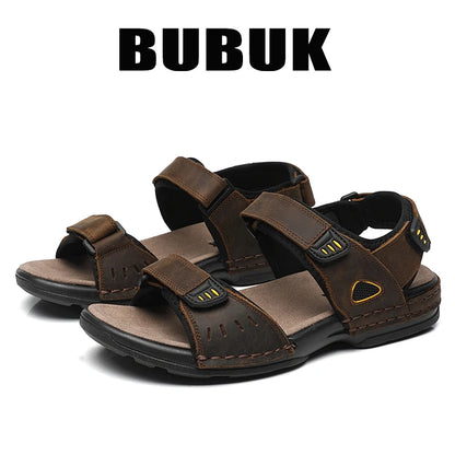 Bubuk Men's First-Layer Cowhide Sandals, Summer Outdoor Beach Shoes, Adjustable Design, with Arch Support, Stylish Breathable Casual Men's Shoes, Suitable for Travel, Hiking, and Commuting