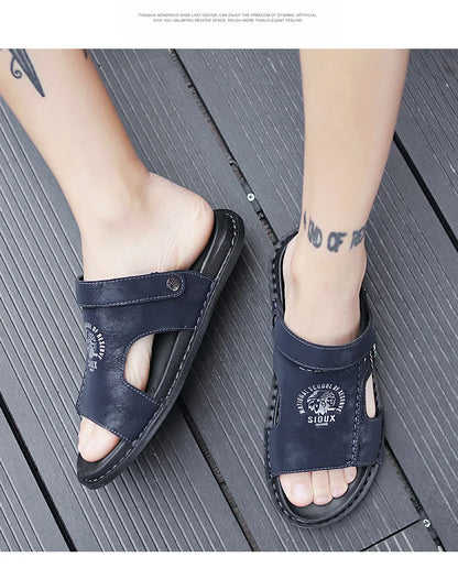 Men's Summer Genuine Leather Sandals Classic Roman Men Shoes Slippers Soft Comfortable Men Non-slip Walking Footwea Plus Size 47