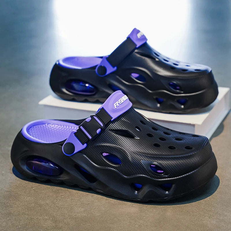 Men's Sandals Fashionable Hollow Casual Slippers Lightweight EVA Garden Shoes Thick-Soled Outdoor Walking Beach Water Shoes