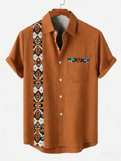 2026 Daily Men's Casual Short Sleeved Shirt with Natural Ethnic Pattern Printed Shirt Hawaii Beach Vacation Clothing