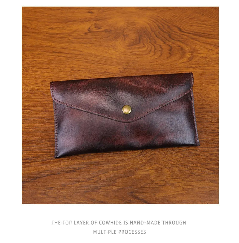 Genuine Leather Men Handmade Wallet High Quality Retro Handbag Simple Phone Pocket Card Bag Big Capacity Male Purses