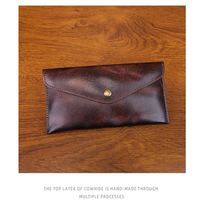 Genuine Leather Men Handmade Wallet High Quality Retro Handbag Simple Phone Pocket Card Bag Big Capacity Male Purses