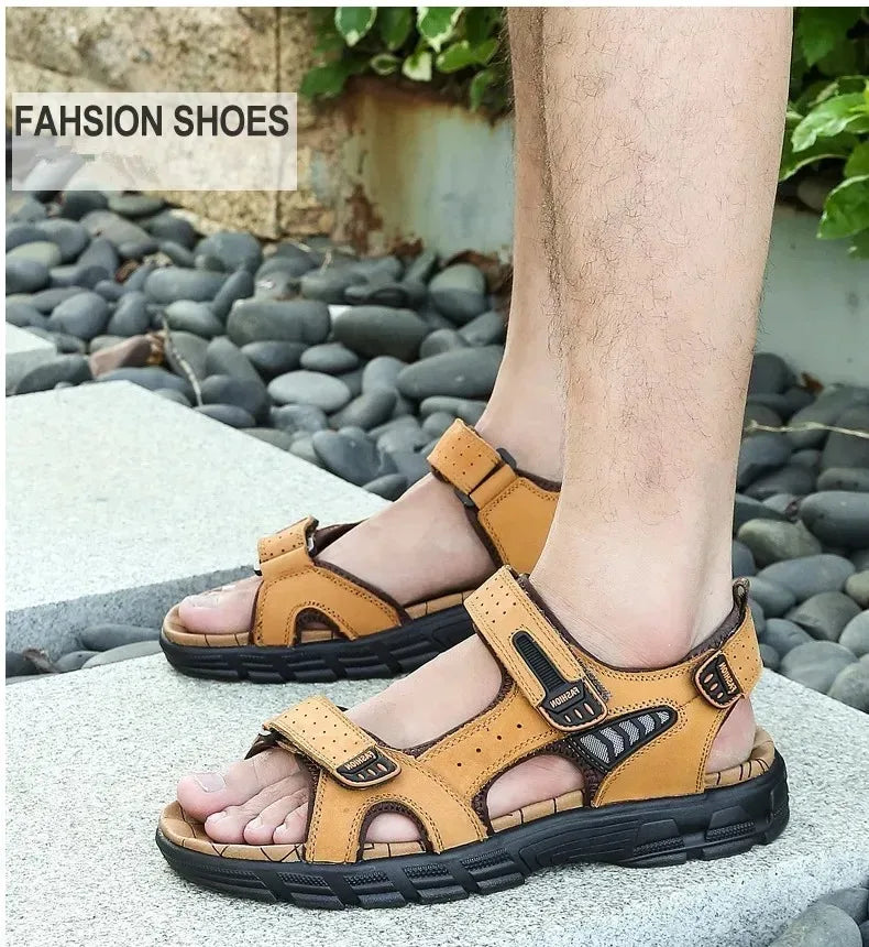 2025 New Genuine Leather Men's Sandals Summer Outdoor Non-slip Hiking Trekking Shoes for Men Beach Slippers Casual Sneakers