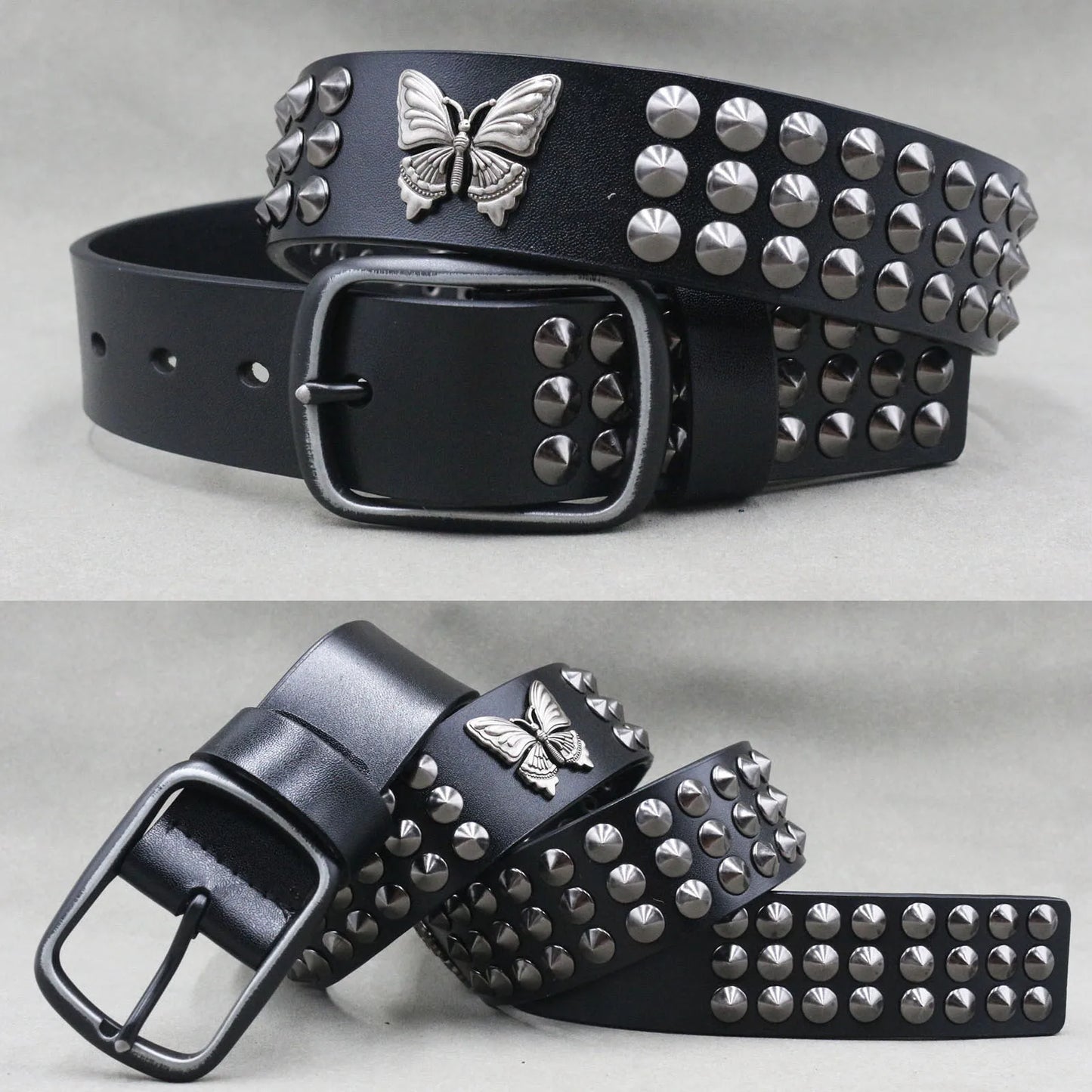 Designer Brand Belt Men Rivet Real Leather Pin Belt Male Black Rock Genuine Leather Cowhide Luxury Punk Belt Jeans