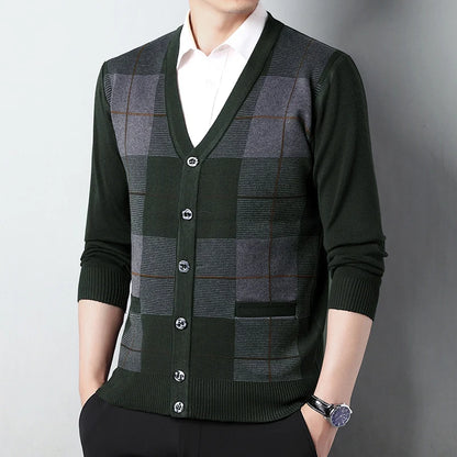 Dad's Sweater Cardigan Jacket Thickened Autumn and Winter Knitted Casual Thick Style Middle-aged and Elderly Men's Top