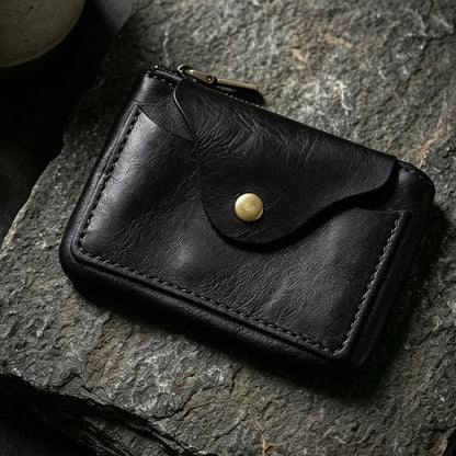 New Slim Short Men's Wallet Vintage Genuine Leather Card Holder Zipper Male Coin Purses High Quality Snap Men Money Clips
