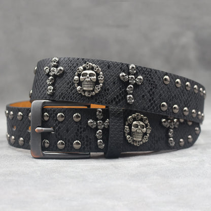 Rivet belt Cross and skull Decoration Belt Man's Goth Rock Fashion Ladies Leather Studded Gift Wild Adjustable Women Punk Belt