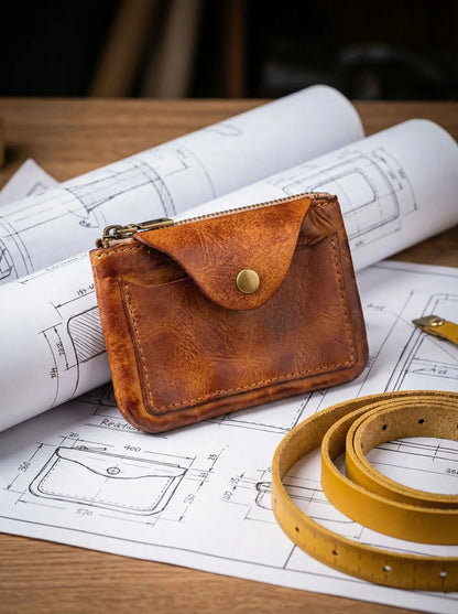 New Slim Short Men's Wallet Vintage Genuine Leather Card Holder Zipper Male Coin Purses High Quality Snap Men Money Clips