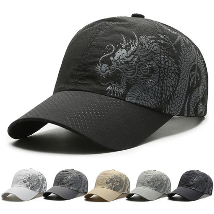 Chinese style printed dragon baseball cap, polyester outdoor quick drying cap,sun protection cap, duckbill cap for men and women