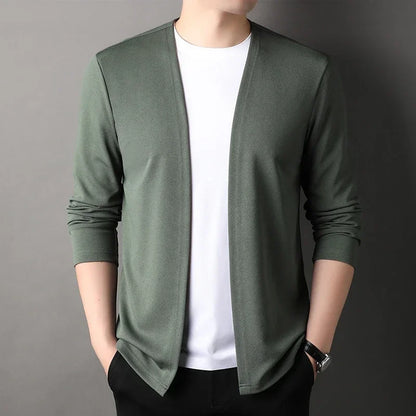 New Men's Casual Solid Color Long Sleeved Cardigan Cloak Spring and Autumn Fashionable Comfortable Top