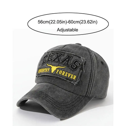 Fashion Letter TEXAS Embroidery Baseball Cap Visor Adjustable Peaked Cap Washed Cotton Baseball Hats For Man Women Unisex