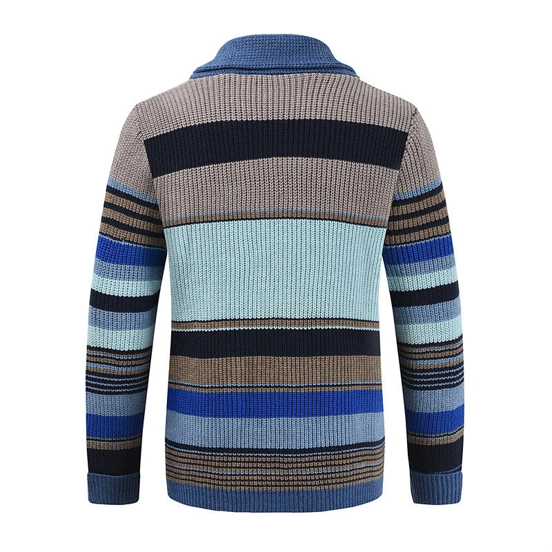Trendy Mens Knitted Cardigans 2025 Spring Casual Button-up Lapel Sweatercoats Men Vintage Rainbow Striped Sweater Jacket Coats