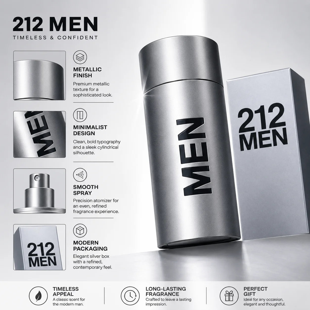 212 MEN Perfume for Men Eau De Toilette Long Lasting Fresh Citrus Woody Aromatic Fragrance Spray Bergamot Lavender Amber Daily Wear Gift 100ml