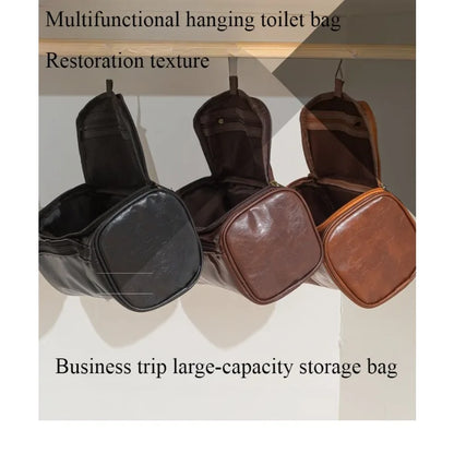 Leather Toiletry Bag for Men Women Dopp Kit Mens Hanging Toiletry Bag Travel Toiletry Bag for Traveling Large Cosmetic Bag for T
