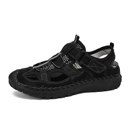 Men Outdoor Protective Toe Sandals Hollow Breathable Mesh Upper Quick Dry Lining Non Slip Walking Camping Driving Casual Shoes