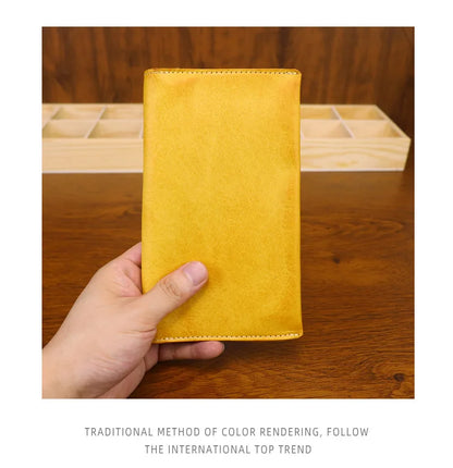 Large Capacity Men Wallet Vintage Genuine Cow Leather Handbag Card Holder Phone Pocket High Quality Handmade Male Money Clips