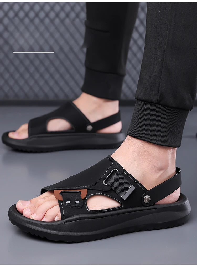 Men's Summer Outdoor Driving Sandals Comfortable Breathable Anti-slip Thick Bottom Two-Way Beach Slippers-WC20253
