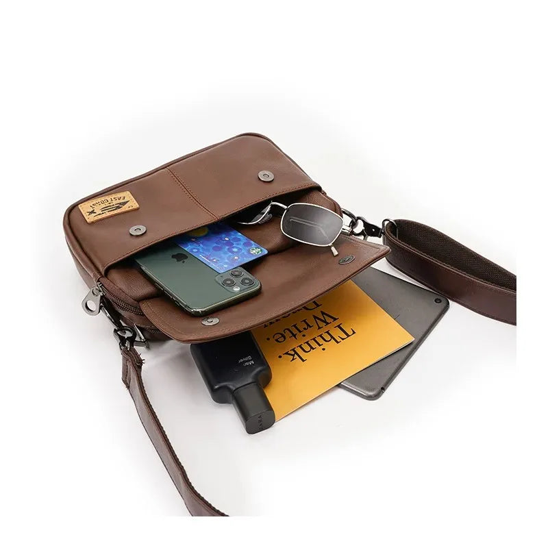 Vinatge Men's Crossbody Bag Soft PU Leather Shoulder Bag For Men Fashion Square Crossbody Messenger Bag Flap Zipper Satchels