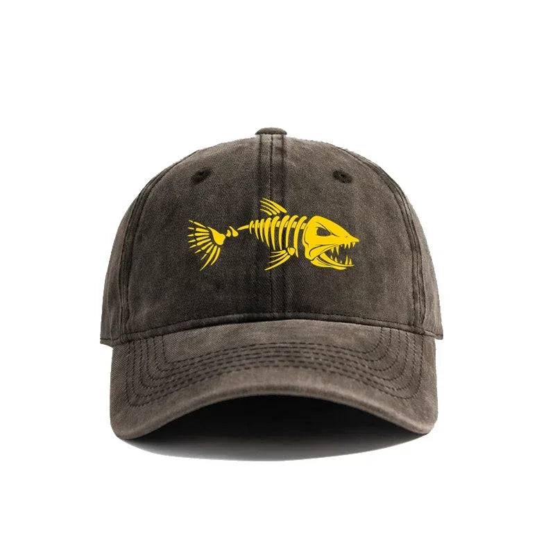 Fishbone Baseball Cap Summer Distressed Dad Hats Men Women Outdoor Casual Printed Fishing Skeleton Fish Bone Caps