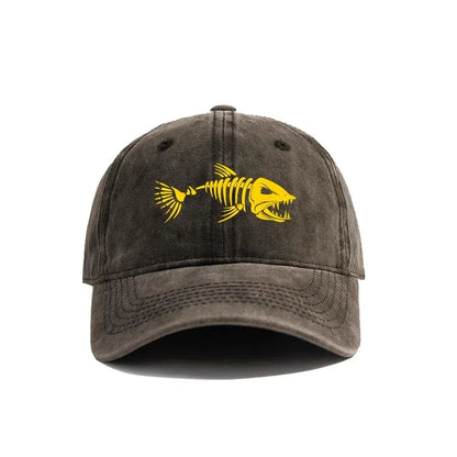 Fishbone Baseball Cap Summer Distressed Dad Hats Men Women Outdoor Casual Printed Fishing Skeleton Fish Bone Caps