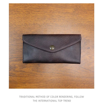Genuine Leather Retro Men Handmade Wallet Handbag High Quality Phone Pocket Simple Card Bag Big Capacity Male Purses