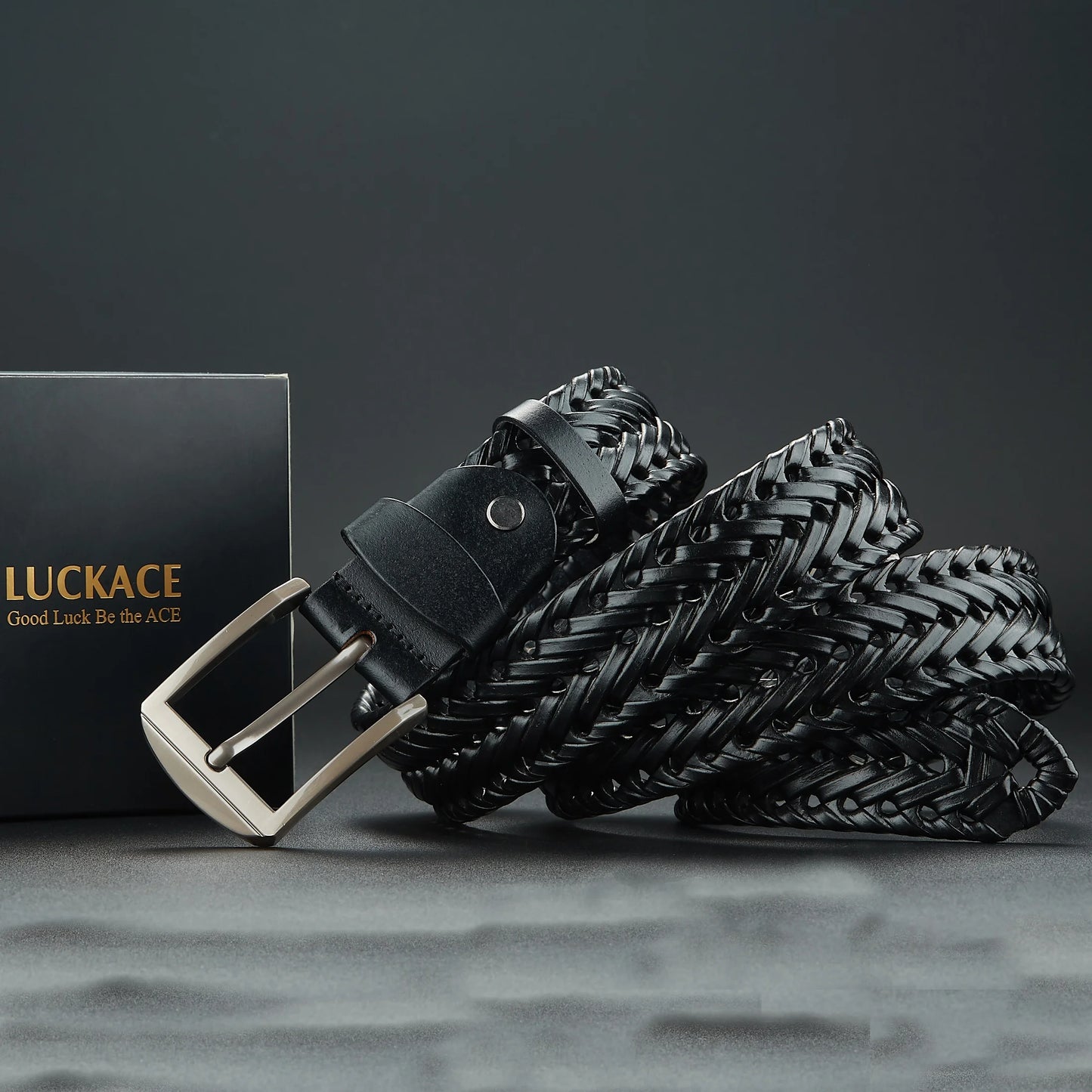 LUCKACE Genuine Leather Casual Men's Belt Trendy Golf Belts Knitted Belt With Alloy Buckle Best Gift Choice for Boyfriend/Husban