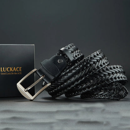 LUCKACE Genuine Leather Casual Men's Belt Trendy Golf Belts Knitted Belt With Alloy Buckle Best Gift Choice for Boyfriend/Husban