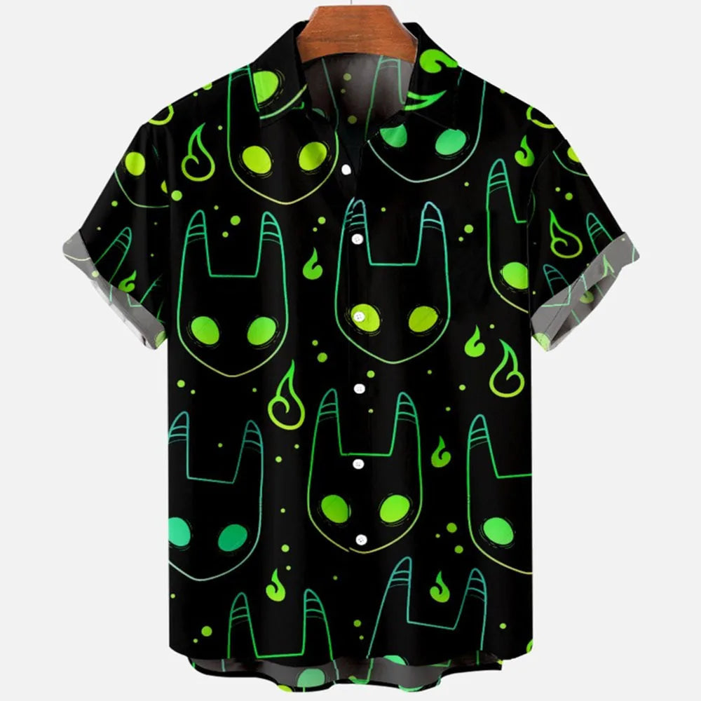 Summer New Retro Men's Shirt Devil Horror Skull Short Sleeve Shirt Collar 3D Printing