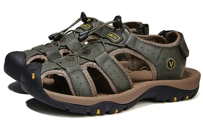2026 New Men's Sandals Handmade Thick Bottom Rubber Breathable Casual Slip-On Beach Shoes Leather Upgraded Version