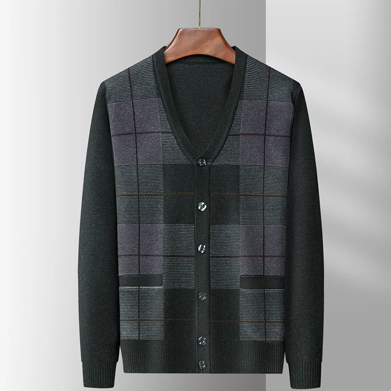 Dad's Sweater Cardigan Jacket Thickened Autumn and Winter Knitted Casual Thick Style Middle-aged and Elderly Men's Top