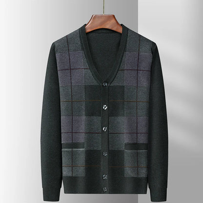 Dad's Sweater Cardigan Jacket Thickened Autumn and Winter Knitted Casual Thick Style Middle-aged and Elderly Men's Top