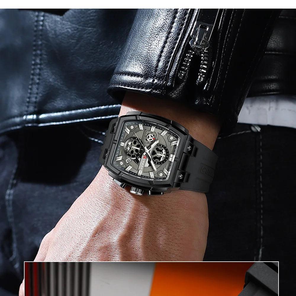 CURREN Luxury Vintage Watch for Men Sports Chronograph Quartz Wristwatches with Silicone Strap,Date,Luminous