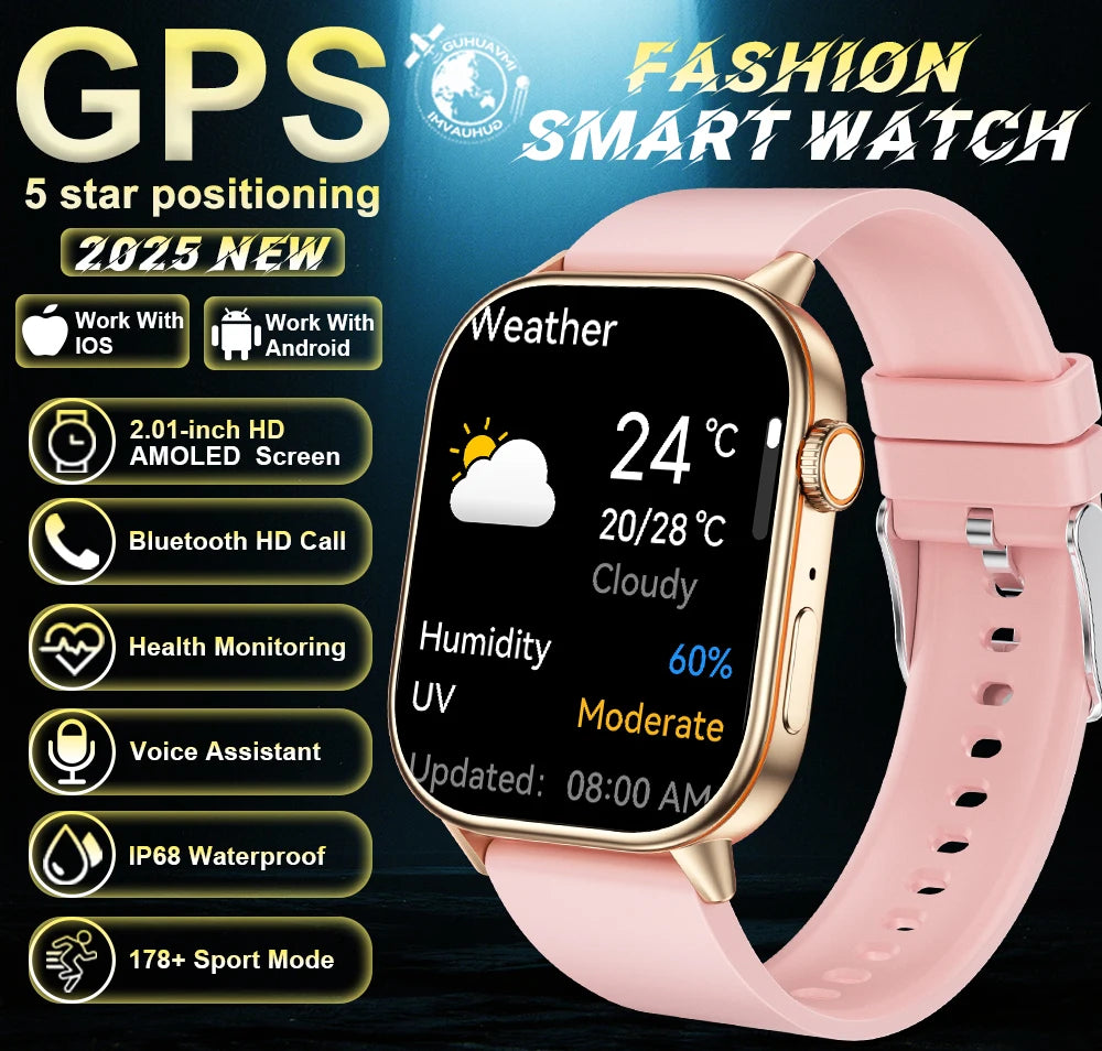 New For Android iOS Outdoor GPS SmartWatch Men 2.01" HD AMOLED Compass 420mAh 178+Sport Mode Waterproof Bracelet Smartwatch 2026