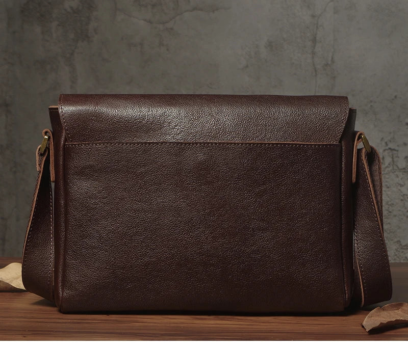 NUKA Men's Genuine Leather Shoulder Bag Retro Original Cowhide Horizontal Crossbody Deluxe Flap Messenger Bags For 11 Inch Ipad