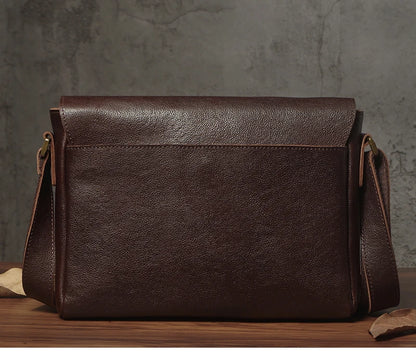 NUKA Men's Genuine Leather Shoulder Bag Retro Original Cowhide Horizontal Crossbody Deluxe Flap Messenger Bags For 11 Inch Ipad