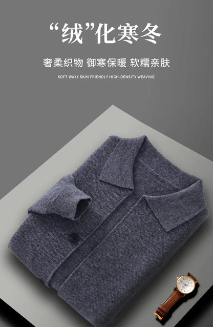 Autumn And Winter Pure Wool Cardigan Sweater Lapel Thick Knitted Coat Business Casual Coat