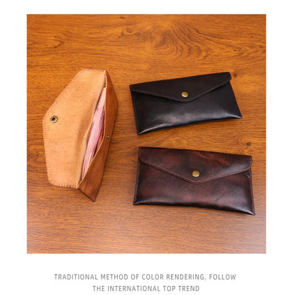 Genuine Leather Men Handmade Wallet High Quality Retro Handbag Simple Phone Pocket Card Bag Big Capacity Male Purses