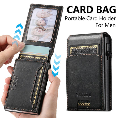 SUTENI PU Leather For Men Wallet Card Slot Wallet Flip Cover card box Pressing The Button Automatically Ejects The Card