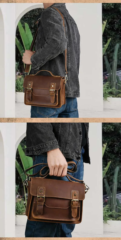 Luufan Crazy Horse Leather Men's Shoulder Bag Vintage Messenger Bags Men Male Small Travel Crossbody Bags Man Handbag Sling Bag