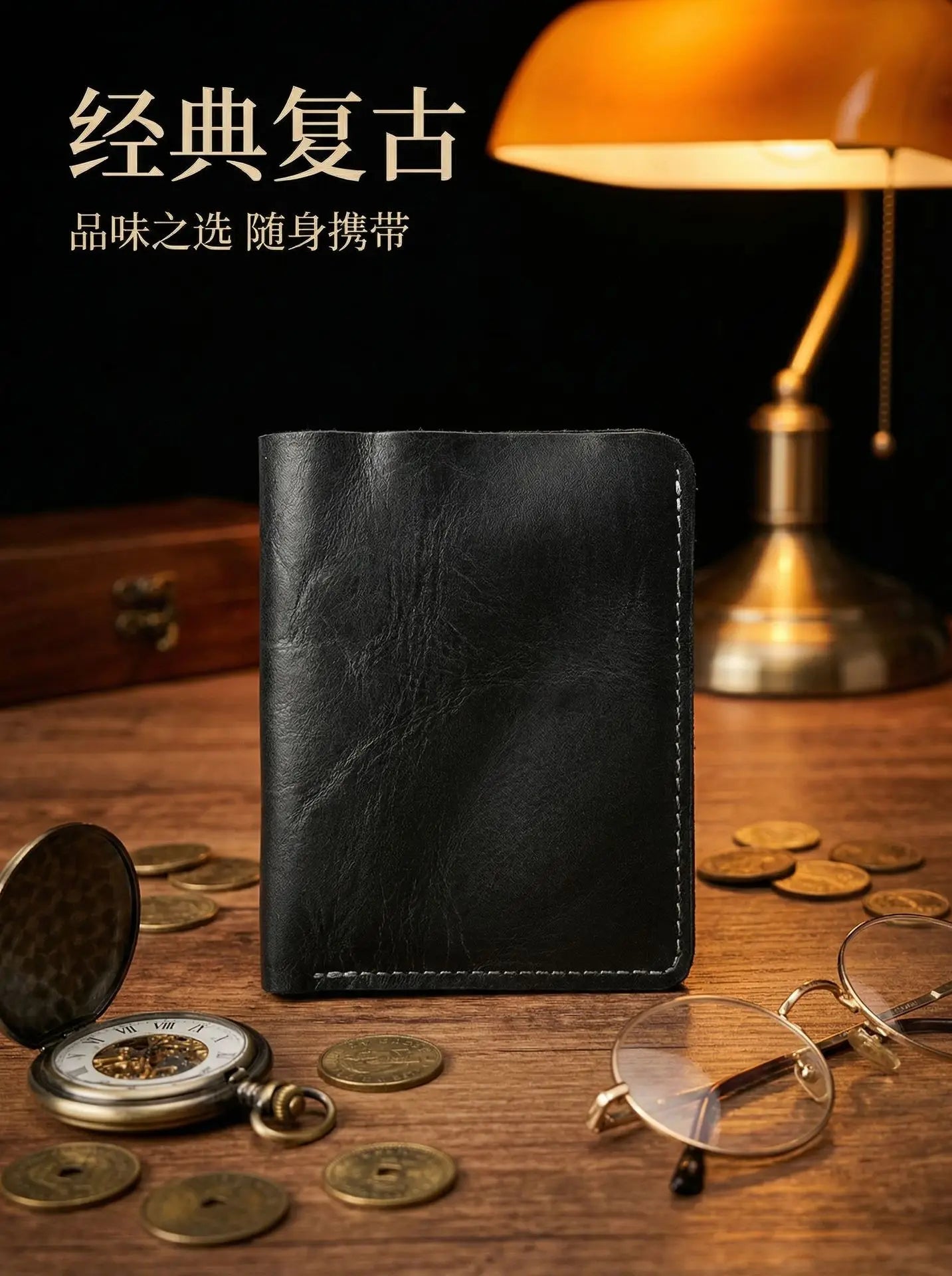 Retro Handcrafted Genuine Leather Small Wallet for Men, Vintage Durable EDC Card Holder, Men Multi-card Slots Organizer Wallet